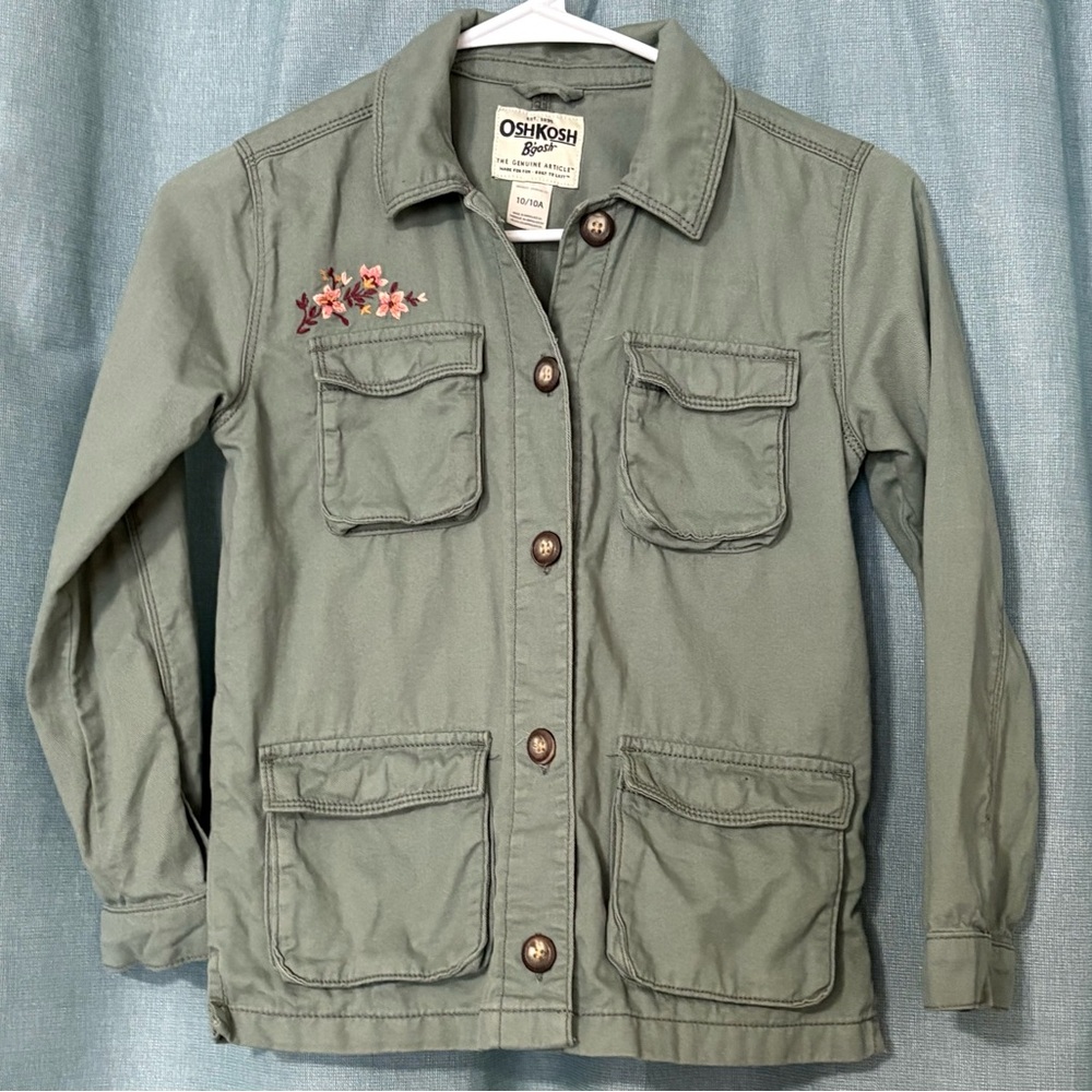 OshKosh B'gosh Girls Olive Utility Jacket with Floral Detail